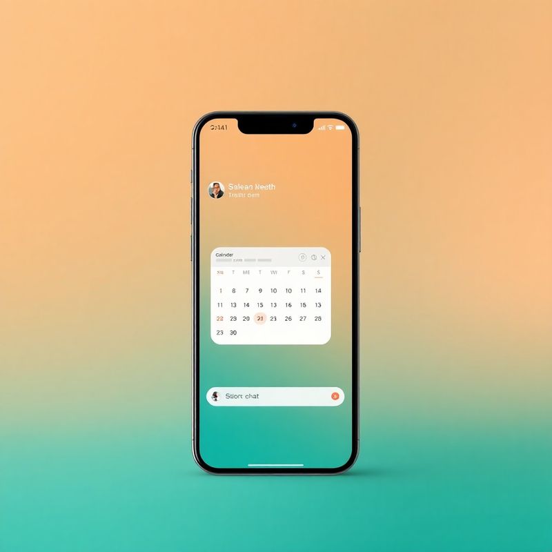 Widget de chat cu integrare de calendar pe ecran mobil, accente teal