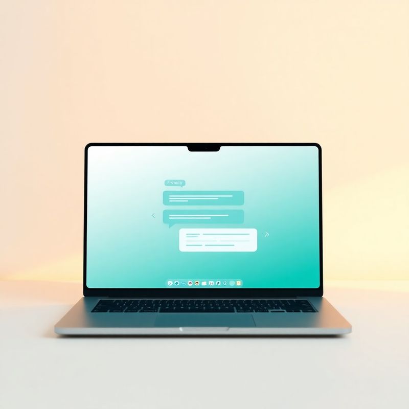 Interfață modernă de chatbot pe un ecran de laptop, cu accente teal